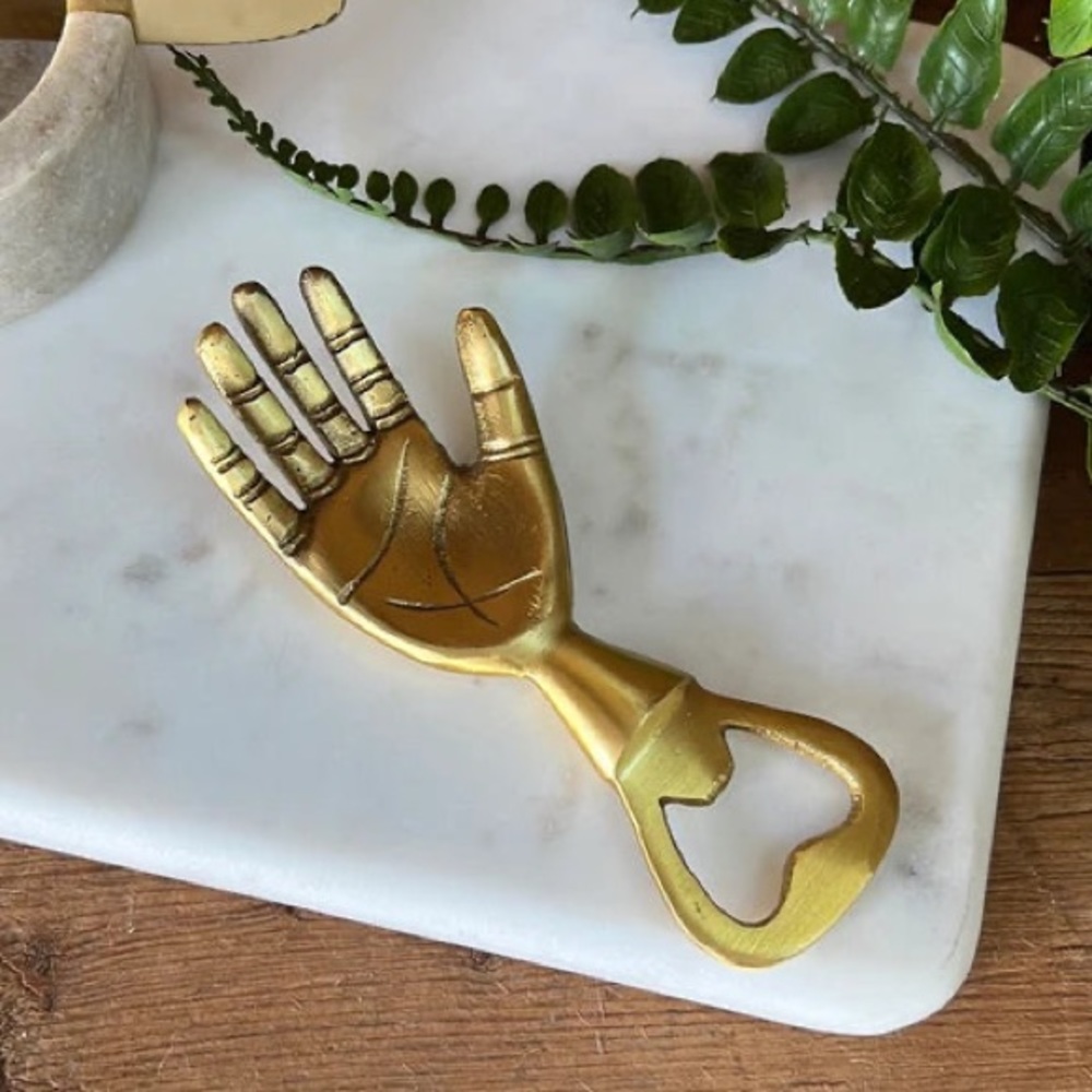 Brass hand bottle opener
